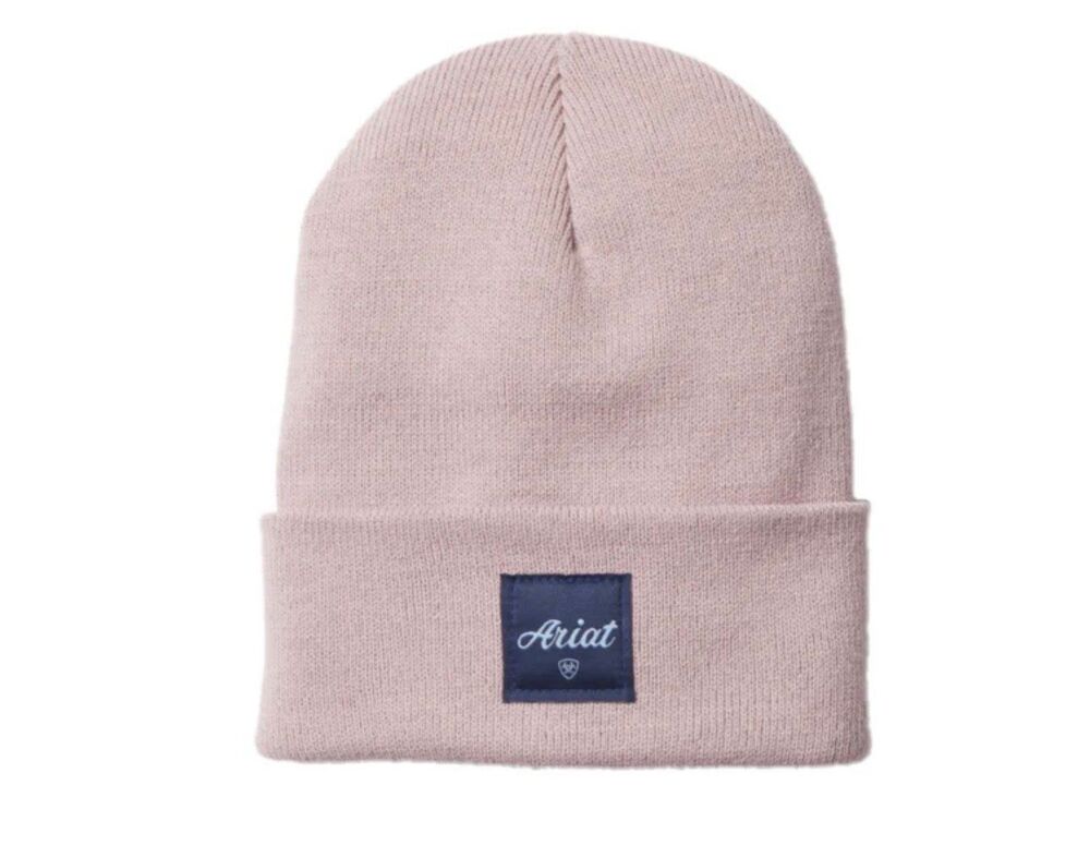 Ariat Ladies Square Patch Beanie Pale Rose Pink Knit Hat NEW